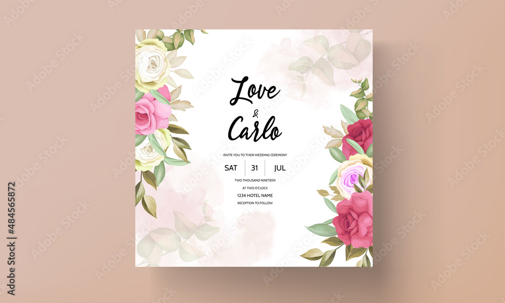 wedding invitation card with beautiful rose flower