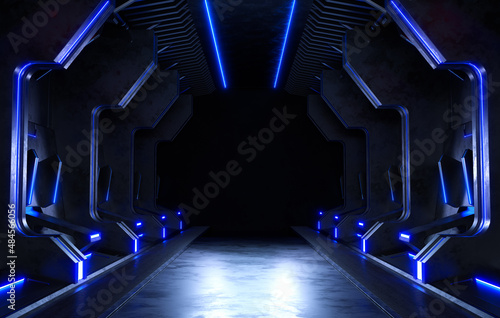 Fototapeta Naklejka Na Ścianę i Meble -  Empty dark room, Modern Futuristic Sci Fi Background.