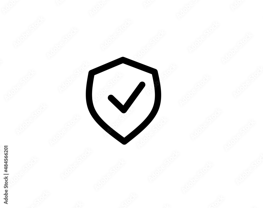 thin line shield checkmark icon on white background thin line shield checkmark icon on white background
