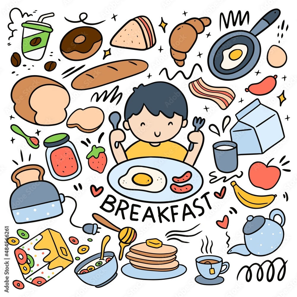 Set of Cute Breakfast Food Doodles Vector Clip Art Stock Vector Adobe