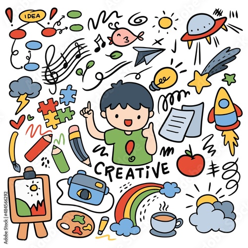 Set of kawaii creativity doodle vector clip art