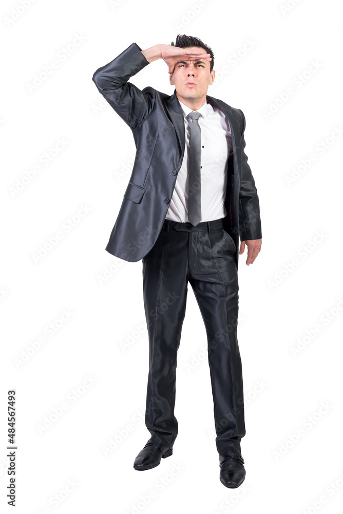 Focused man looking away in studio. White background. Focused man looking away in studio. White background.
