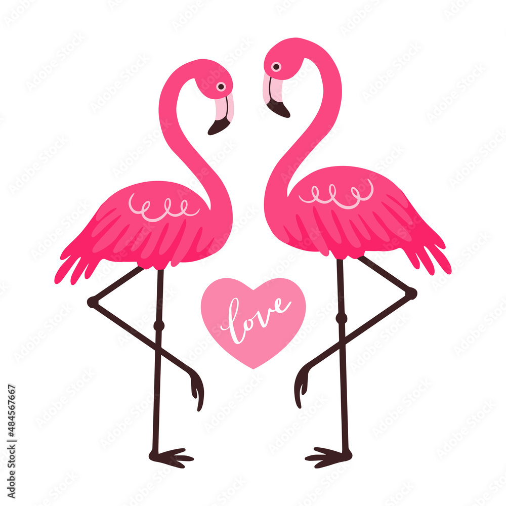Obraz premium Postcard flamingo and heart.
