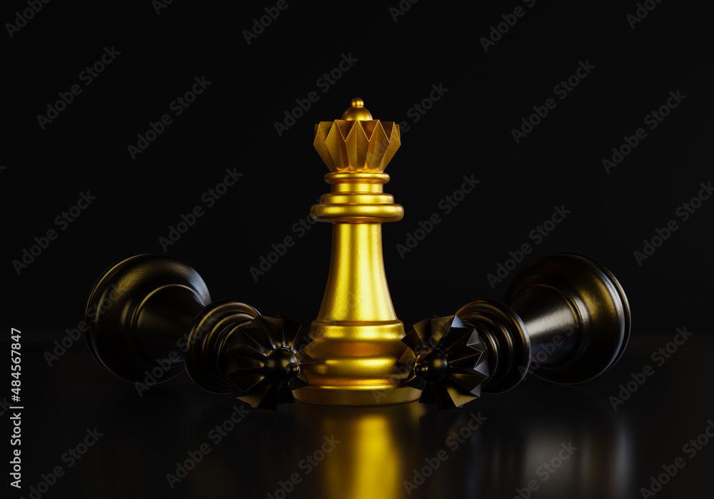 Stand of golden king chess and fallen black king chess. 3d rendering. Stand of golden king chess and fallen black king chess. 3d rendering.