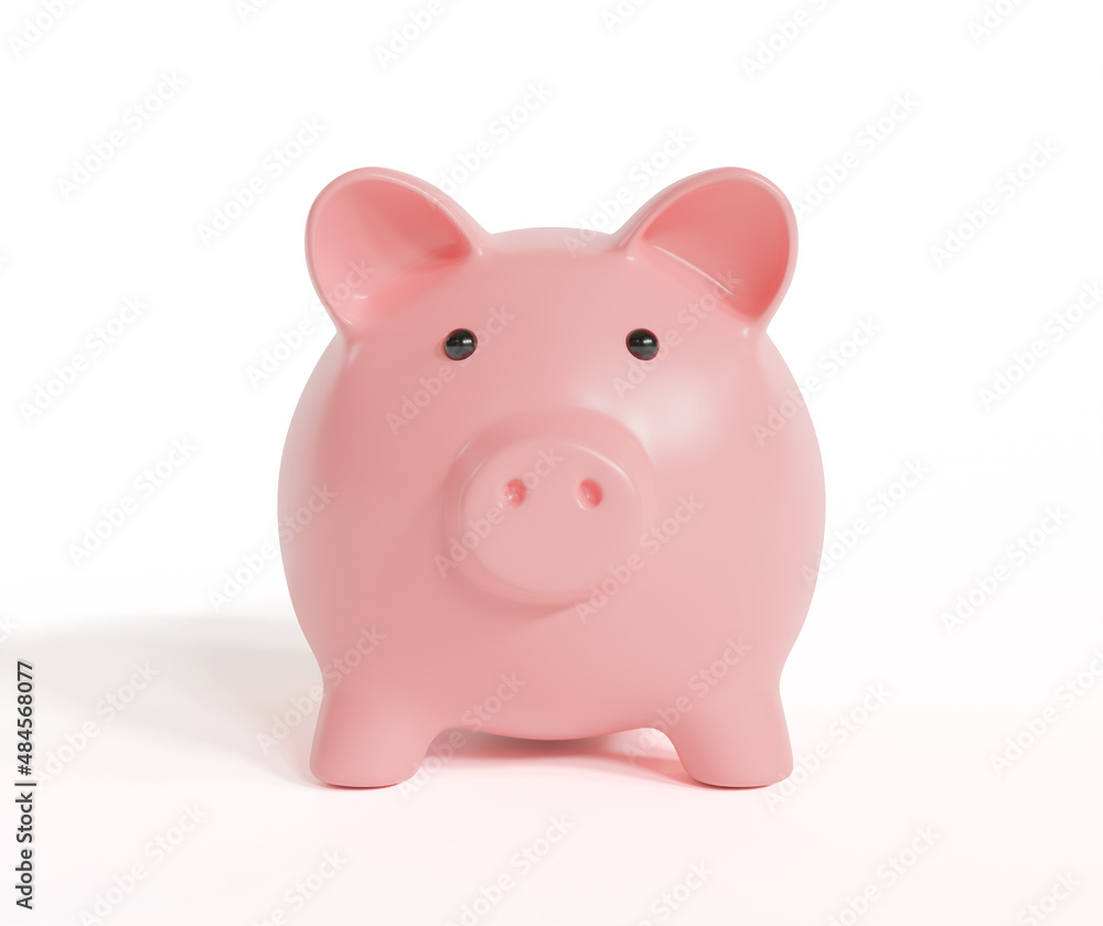 Piggy bank isolated on white background with savings money concept. 3d rendering.