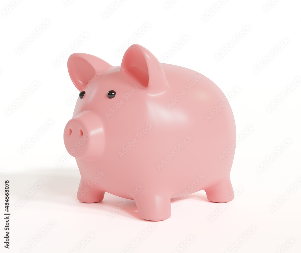 Piggy bank isolated on white background with savings money concept. 3d rendering.