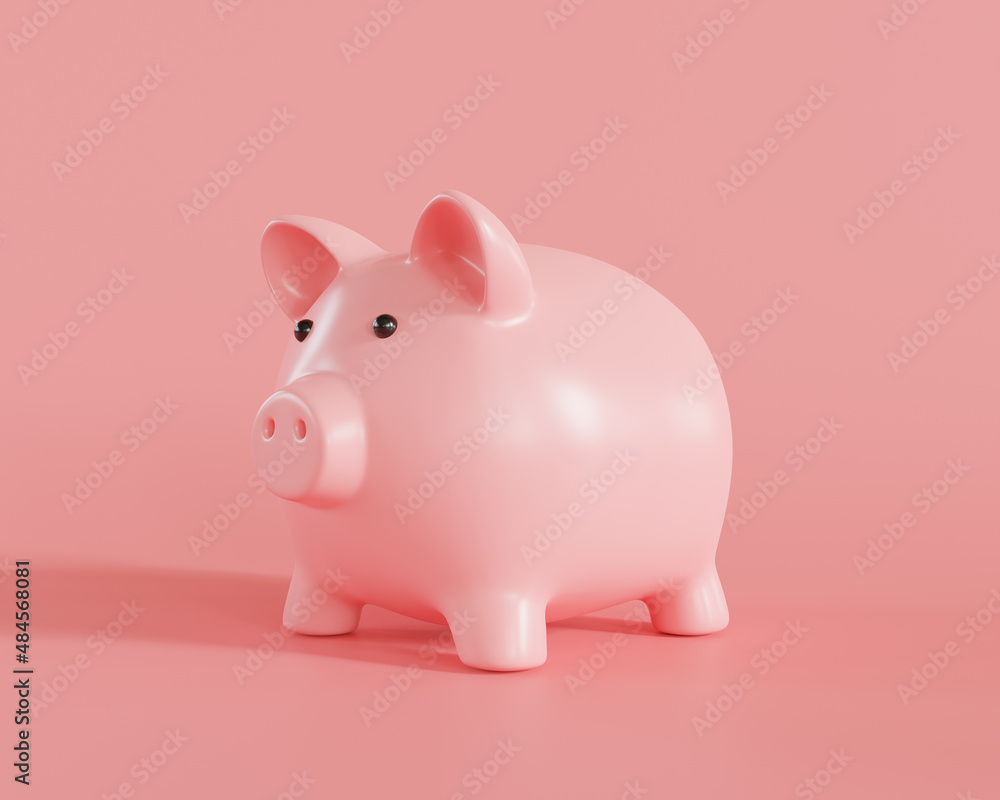 Piggy bank on pink background with savings money concept. 3d rendering.