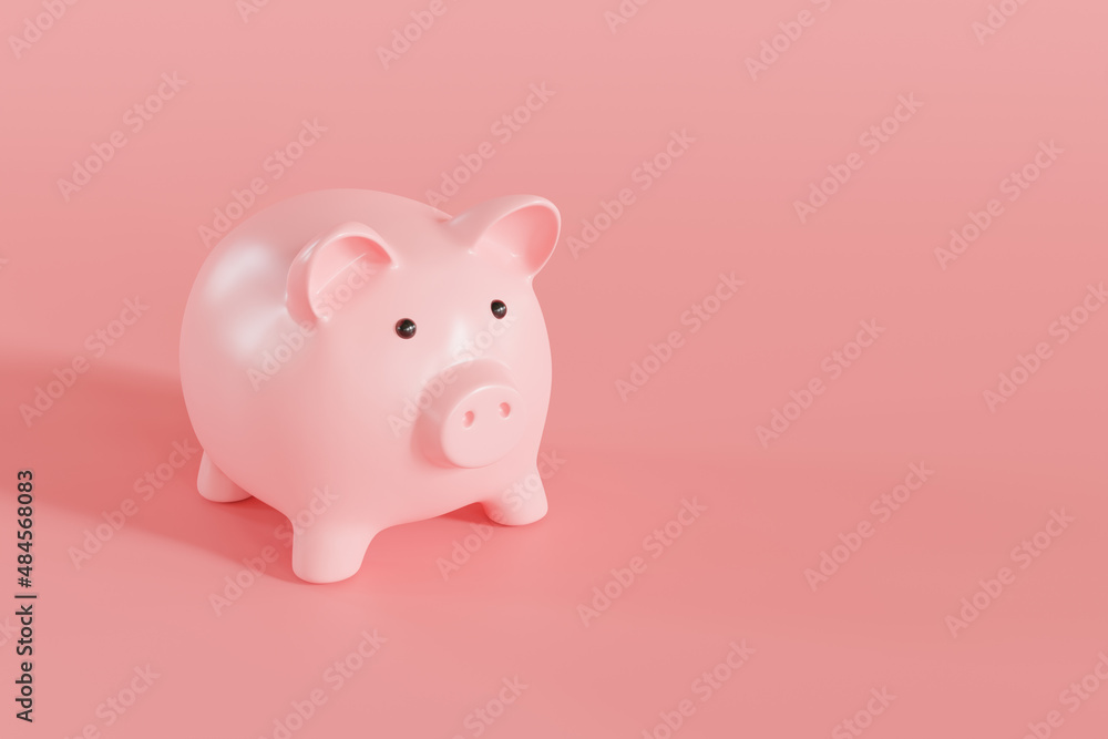 Piggy bank on pink background with savings money concept. 3d rendering.