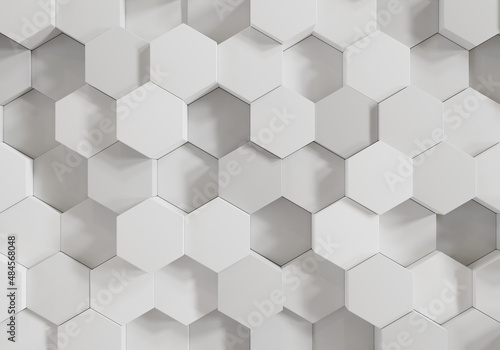 Abstract white of futuristic surface hexagon pattern background. 3d illustration.