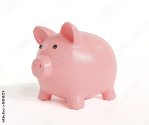 Piggy bank isolated on white background with savings money concept. 3d rendering.