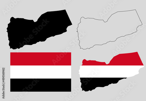 Yamen flag map icon vector.Yaman map flag set photo