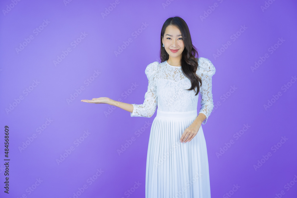Portrait beautiful young asian woman smile with action Portrait beautiful young asian woman smile with action