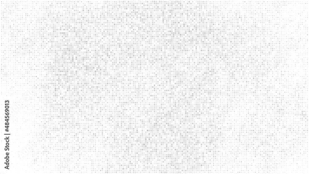 White And Grey Halftone Dotted Background. Abstract Square Dots Pattern. Silver Explosion Of Confetti. Digitally Generated Image. Vector Illustration, Eps 10.  