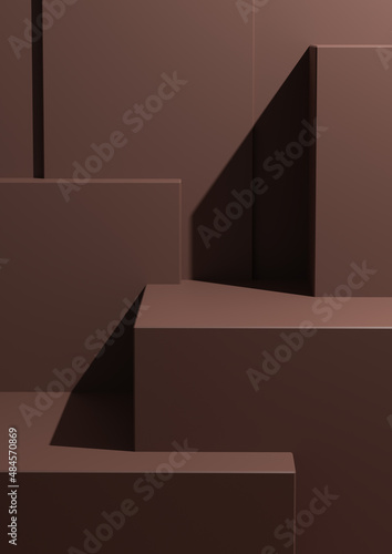 Minimal Brown Background 3D Studio Mockup Scene with Podiums and Levels for Product Display and Presentation © Little River