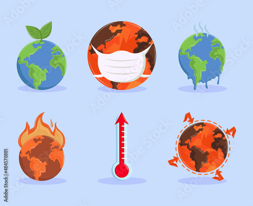 global warming icons set