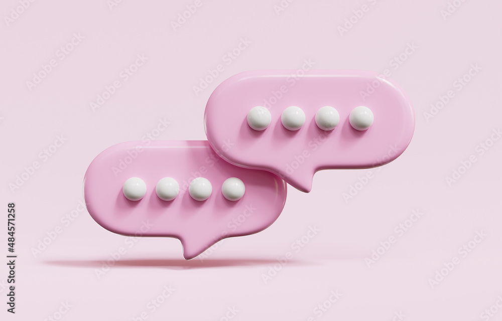 Minimal pink speech bubble talk or comment sign symbol on pink background, social media messages, 3d rendering. Minimal pink speech bubble talk or comment sign symbol on pink background, social media messages, 3d rendering.