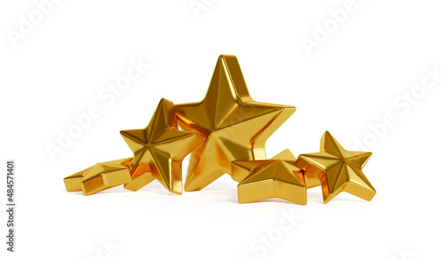Gold star isolated on white background. 3D rendering.