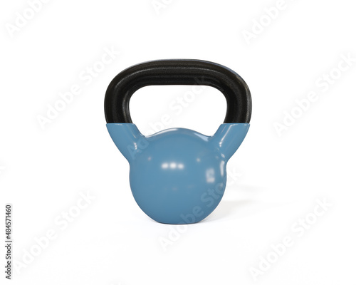 Blue kettlebell isolated on white background, Sport training and lifting concept, 3D illustration.