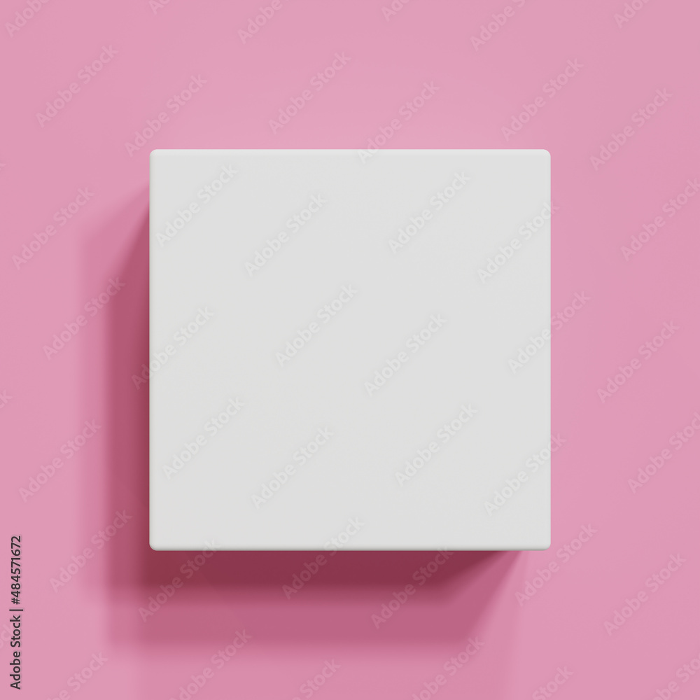 White square geometric shapes on pink background for product and copy space, 3D rendering.