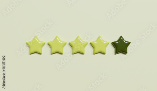 Green five stars rating, 3D rendering.