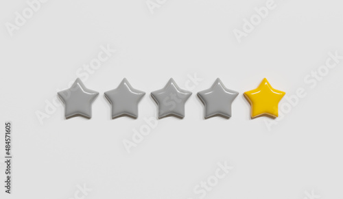 Gray and yellow five stars rating, 3D rendering.