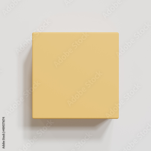 Yellow square geometric shapes on white background for product and copy space, 3D rendering.