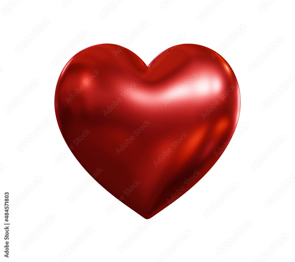 Red heart realistic isolated on white background. concept for valentines day, 3D rendering.