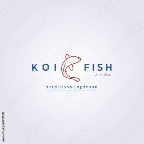 koi fish, asian fish logo vector illustration design, vintage line koi fish template icon symbol