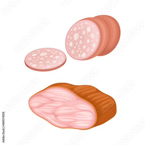 Set of meat products. Fresh bacon and sausage vector illustration