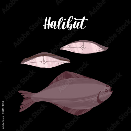 Fresh halibut. Delicious sea fish. Healthy nutrition product.