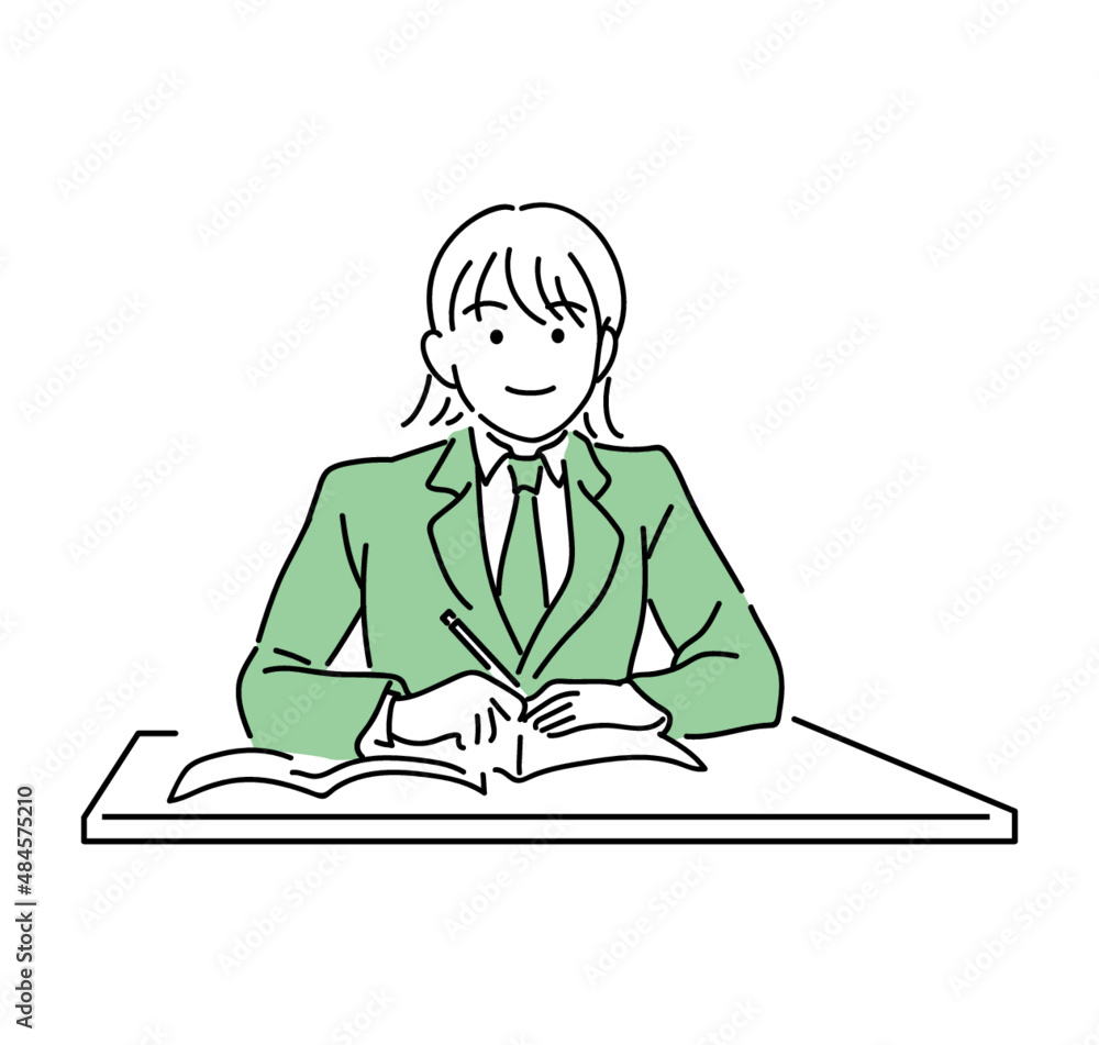 学生服を着た少女(勉強緑)B 学生服を着た少女(勉強緑)B