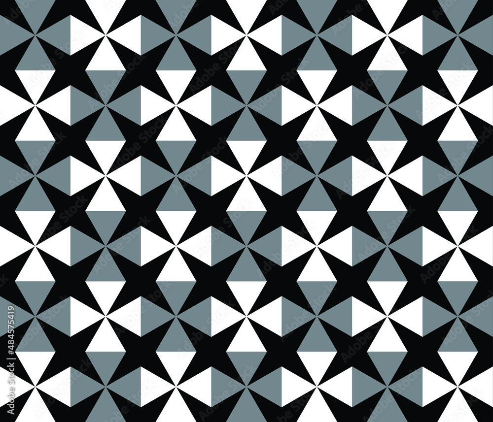 Geometric Monochrome Style Seamless Pattern Stars Plus Triangles Trendy Fashion Colors Minimalist Elegant Design