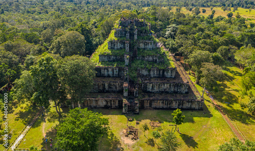 Prasat Koh Ker , Koh Ker Temple in beautiful drone shot photo