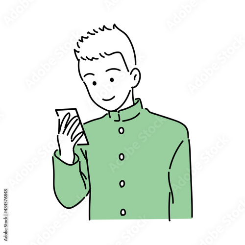 学生服を着た少年（スマホ緑）A