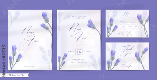 Beautiful lavender wedding invitation with flower watercolor ornaments