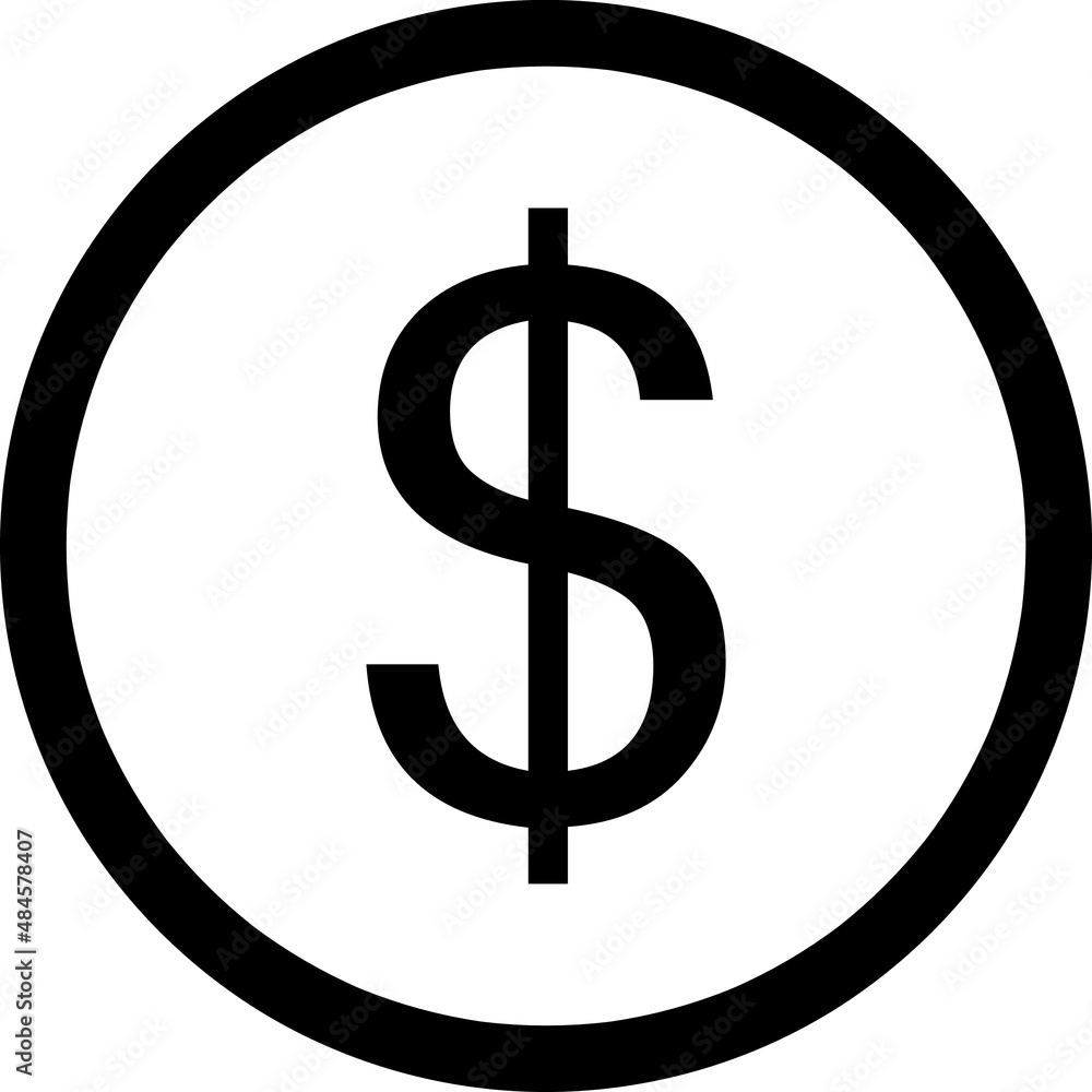 Simple dollar coin black line icon. Symbol and sign vector illustration design. Editable Stroke. Isolated on white background Simple dollar coin black line icon. Symbol and sign vector illustration design. Editable Stroke. Isolated on white background