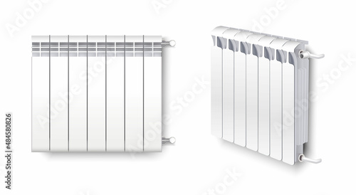 3d realistic vector icon. Heater, oil radiator in side and front view.