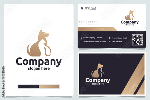 dog and ,cat gold color , logo design and business card