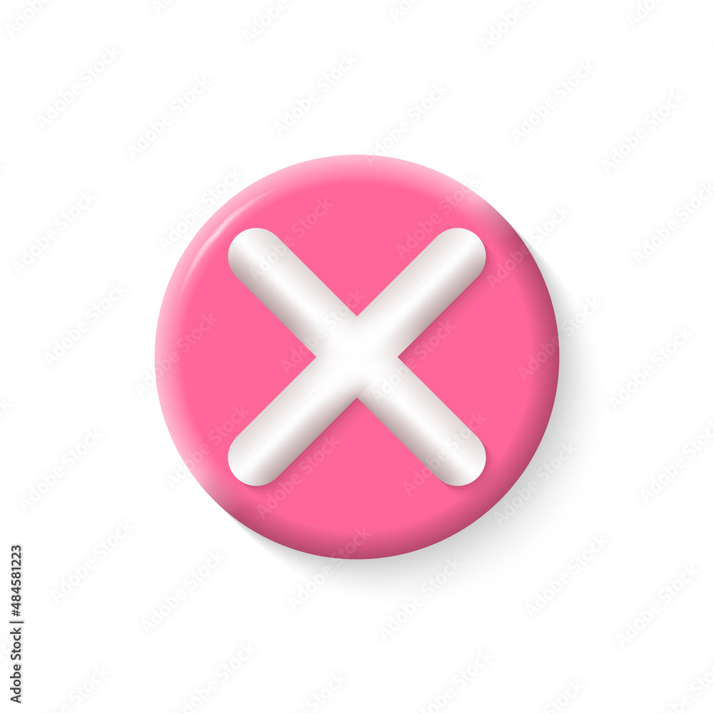 Obraz premium Check mark icon. 3d circle cross symbol. Wrong, incorrect, negative sign. Checkmark button. Vector illustration.