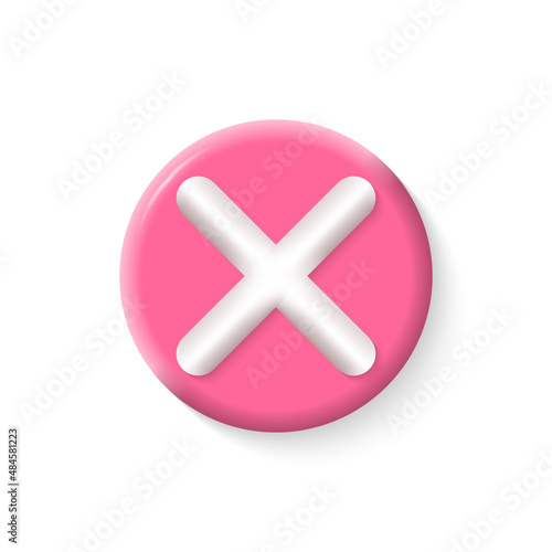 Check mark icon. 3d circle cross symbol. Wrong, incorrect, negative sign. Checkmark button. Vector illustration.