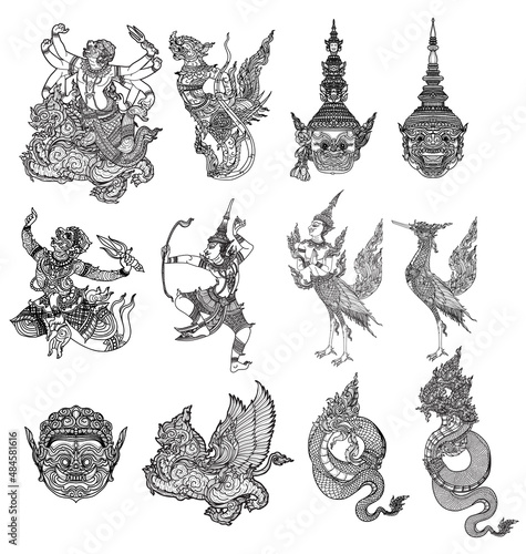 Tattoo art thai collection pattern literature hand drawing sketch