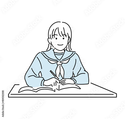 学生服を着た少女（勉強青）A