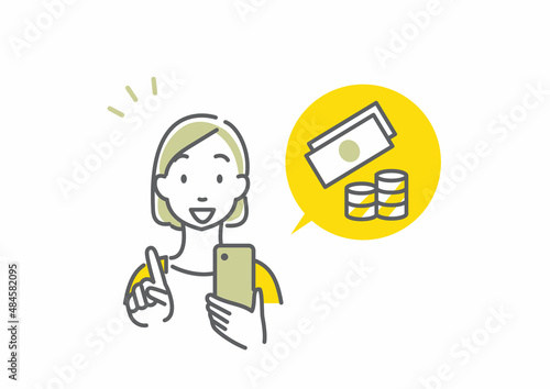 スマホを活用して仕事をする若いビジネスパーソン　シンプルでお洒落な線画イラスト