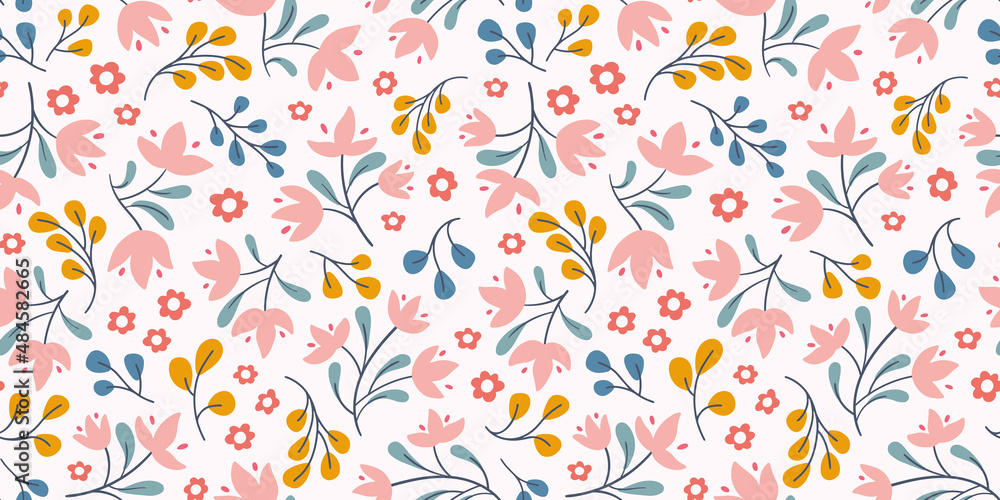 Flower pattern background border. Spring floral vector seamless repeat banner design. Flower pattern background border. Spring floral vector seamless repeat banner design.