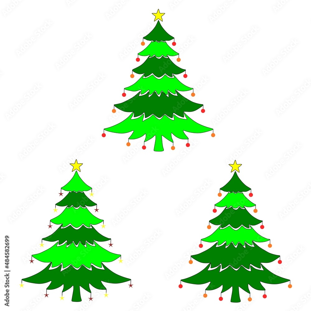 christmas tree isolated on white background stars lights 
