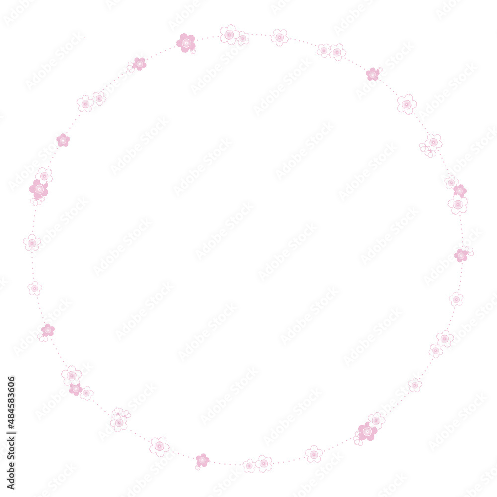 水玉とピンク色のシックな桜の丸い装飾枠
