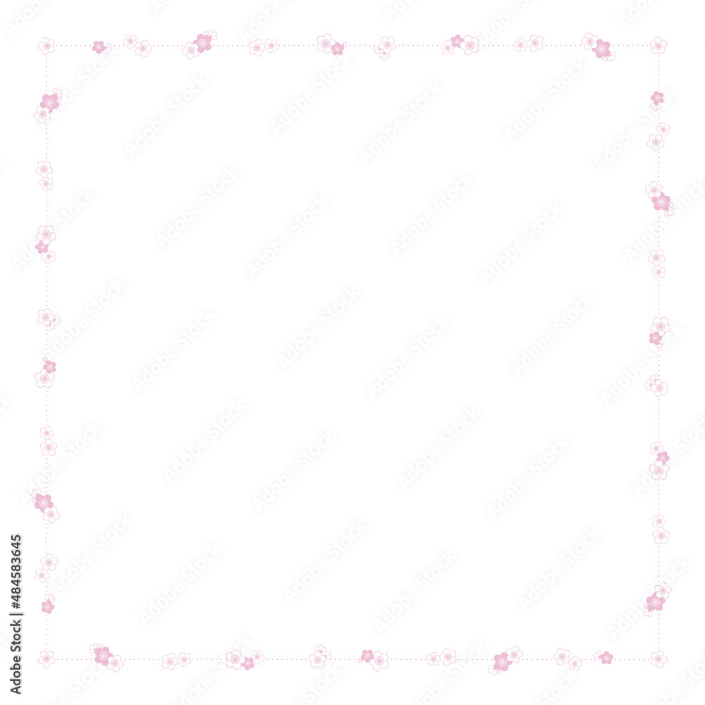 水玉とピンク色のシックな桜の四角い装飾枠
