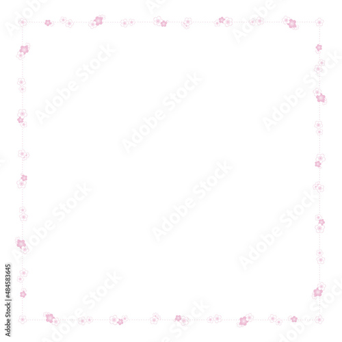 水玉とピンク色のシックな桜の四角い装飾枠 