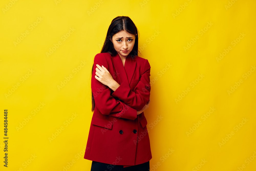 portrait pretty woman attractive look makeup smile yellow background unaltered portrait pretty woman attractive look makeup smile yellow background unaltered