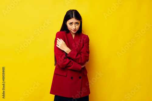 portrait pretty woman attractive look makeup smile yellow background unaltered © Tatiana